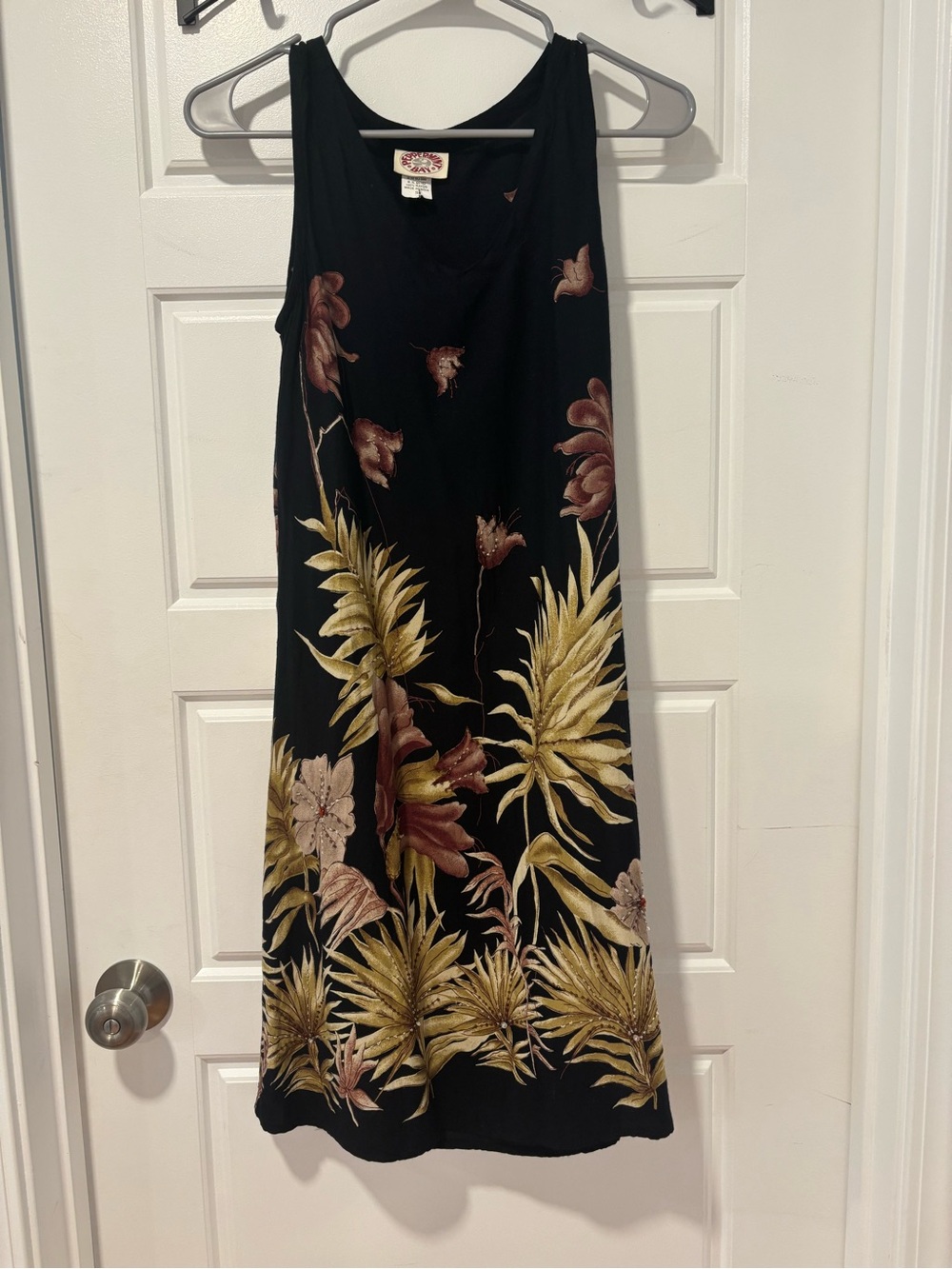 Black Tropical Dress with Botanical Tropical Print